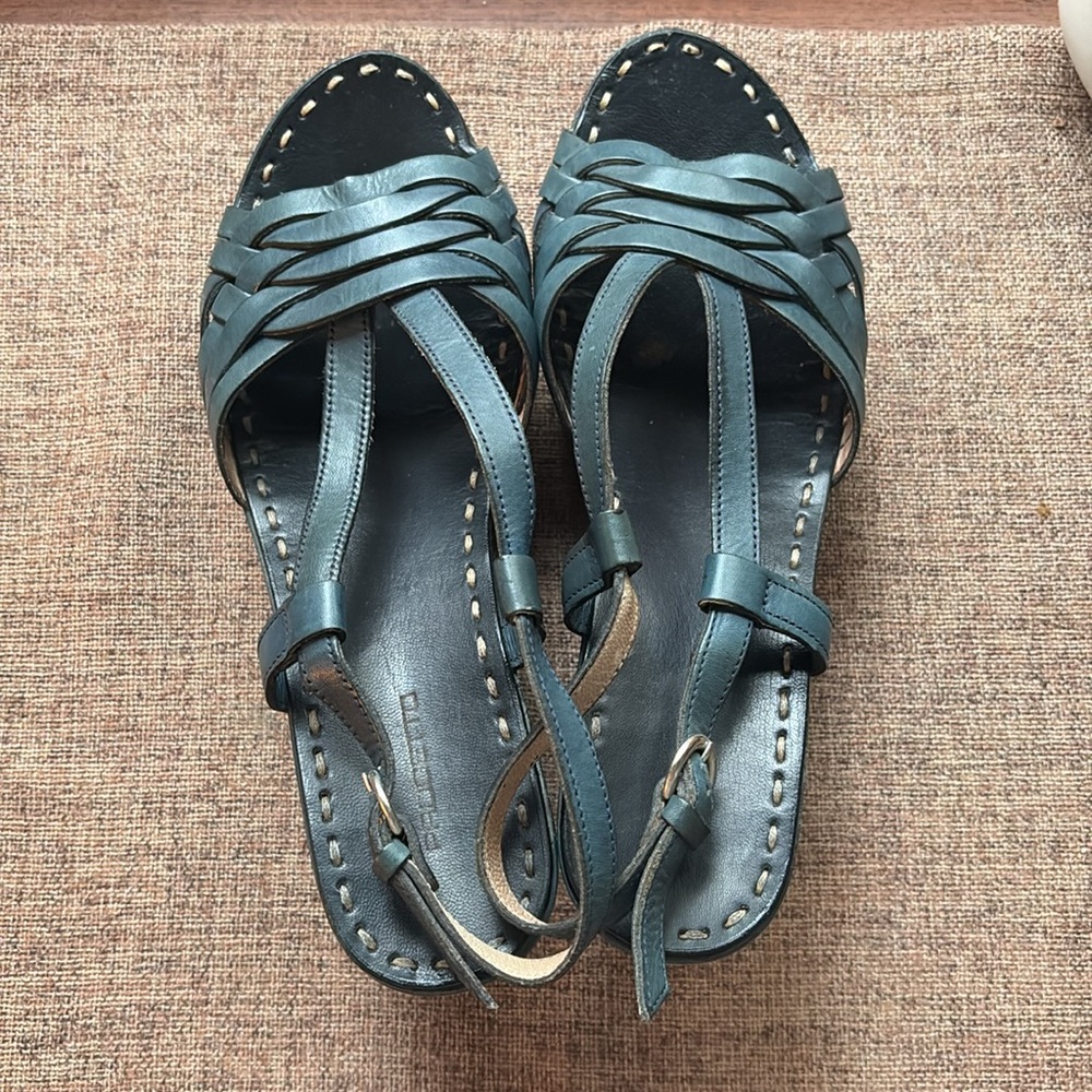 PROGETTO - Platform Wedge Woven Leather Sling-back Sandals